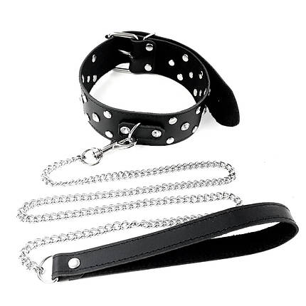 Нашийник із повідцем із натуральної шкіри із заклепками Art of Sex — Jenna Collar with Leash, чорний, фото 2