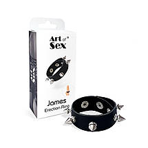 Ерекційне кільце із шипами з натуральної шкіри Art of Sex — James, чорний, фото 2