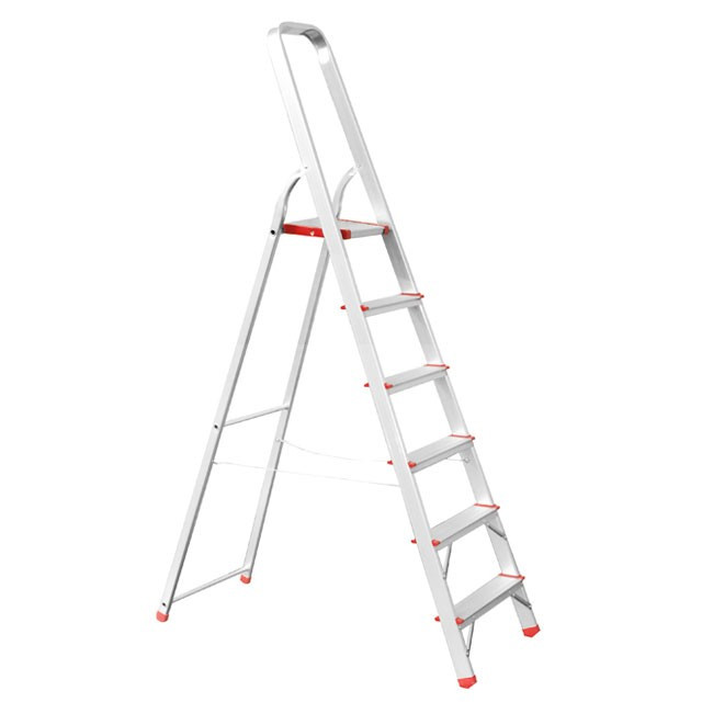 Драбина з алюмінію, 6 щаблів, висота до платформи 1280 мм INTERTOOL LT-1006