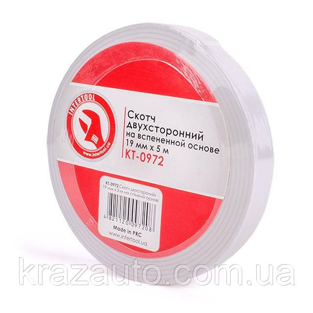 Скотч двосторонній 19 мм * 5 м на спіненій основі INTERTOOL KT-0972