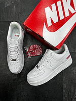 Мужские кроссовки Nike Air Force 1 Supreme White One Обувь Найк Форс белые кожаные весна осень лето