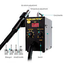 Термоповітряна паяльна станція QUICK 857DW+  / фен / 580 Вт / 100-450°С / 50 л/мин, фото 3