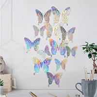 Декоративні метелики сріблясті перламутрові - 12шт. в наборі, фольга