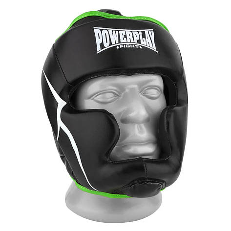 Боксерський шолом тренувальний PowerPlay 3100 PU Чорно-зелений XL, фото 1