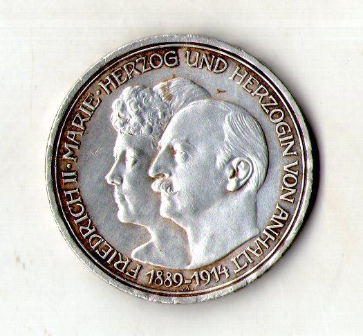 Германська імперія АНХАЛЬТ  3 марки 1914 рік ВЕСІЛЛЯ  срібло №201