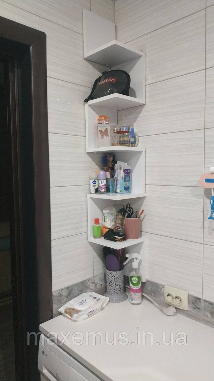 Полиця навісна кутова на стіну в спальню полички у ванну П14 ДСП ламінована білого кольору
