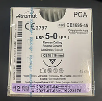 Шовний матеріал Atramat 5.0, Nylon., чорний, 12шт./уп. , Голка 16 мм.