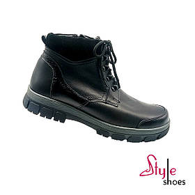 Черевики чоловічі зимові шкіряні чорного кольору на блискавках «Style Shoes»
