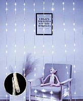 Гірлянда водоспад лінза 8 мм 320 LED 3 м*1,5 м, Білий колір