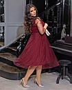 Вечірня бордова красива сукня міді з сіткою з напиленням великі розміри, фото 4