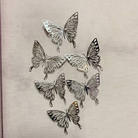 Декор метелики сріблясті - 6шт. в наборі, фольга