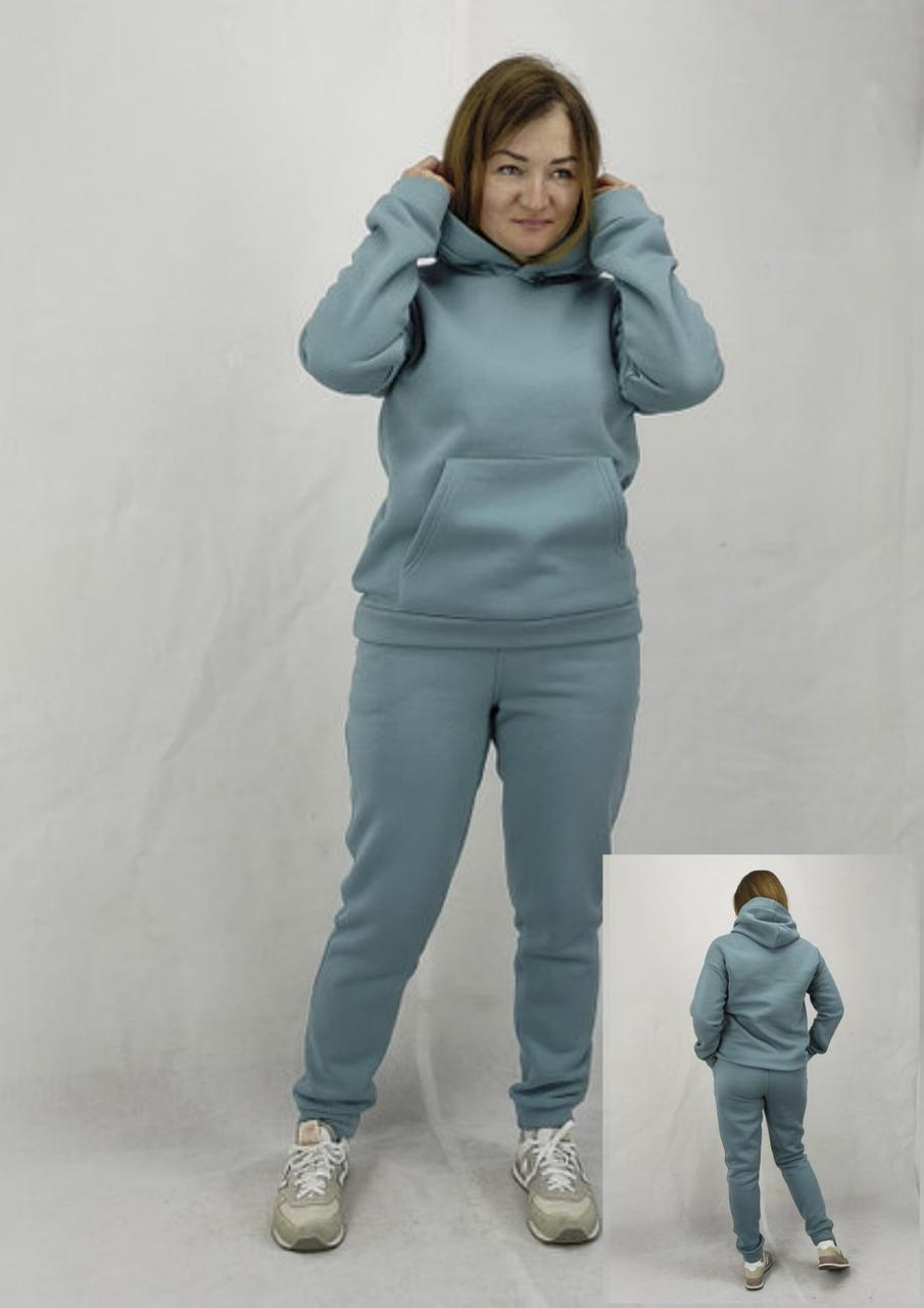 Теплий зимовий жіночий спортивний костюм темно голубого кольору із тканини Пеньє S, M, L, XL, XXL, 3XL