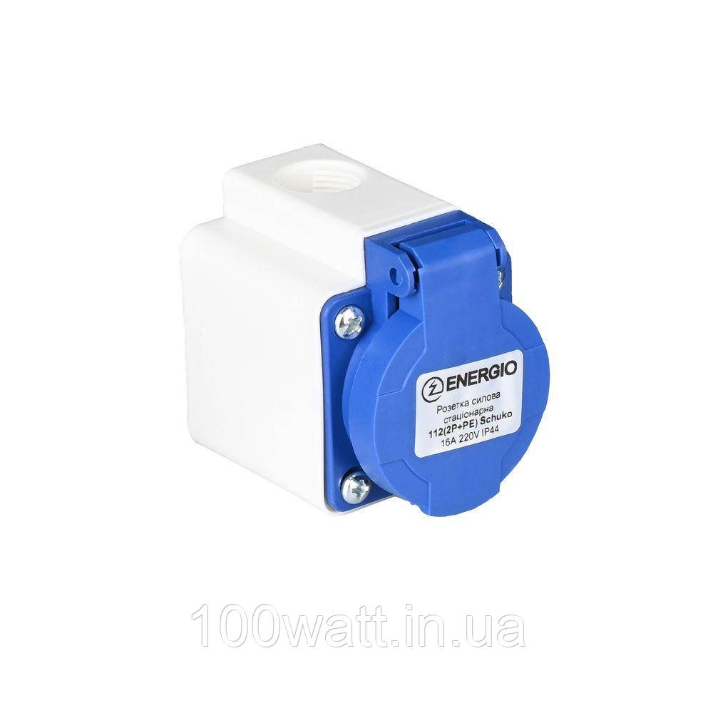 Розетка силова стаціонарна ENERGIO 112 (2P+PE) Schuko 16A 220В IP44 52144
