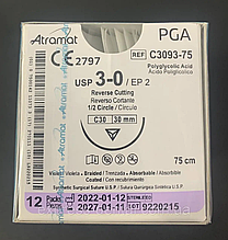 Хірургічний шовний матеріал Атрамат ПГА (Полігліколідна кислота), що розсмоктується, фіолетовий, USP 3-0