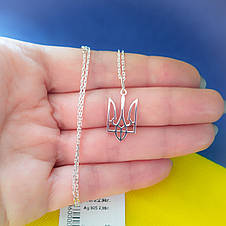 Срібний шарм підвіска кулон тризуб з ланцюжком, срібне кольє герб України, патріотична символіка, фото 2
