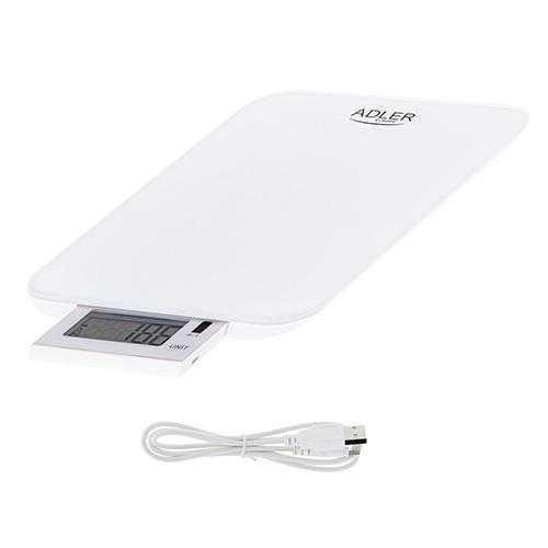 Ваги кухонні з USB зарядкою Adler AD 3167 (до 10 кг, г, фунт, унція, мл, рідка унція, тара, плоска платформа)