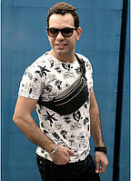 Чоловіча сумка на пояс бананка з чорної натуральної шкіри Tirso 0ST зі шкіряним ременем поясна через плече