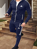 Спортивный костюм Adidas Лампасный темно-синий на молнии без капюшона
