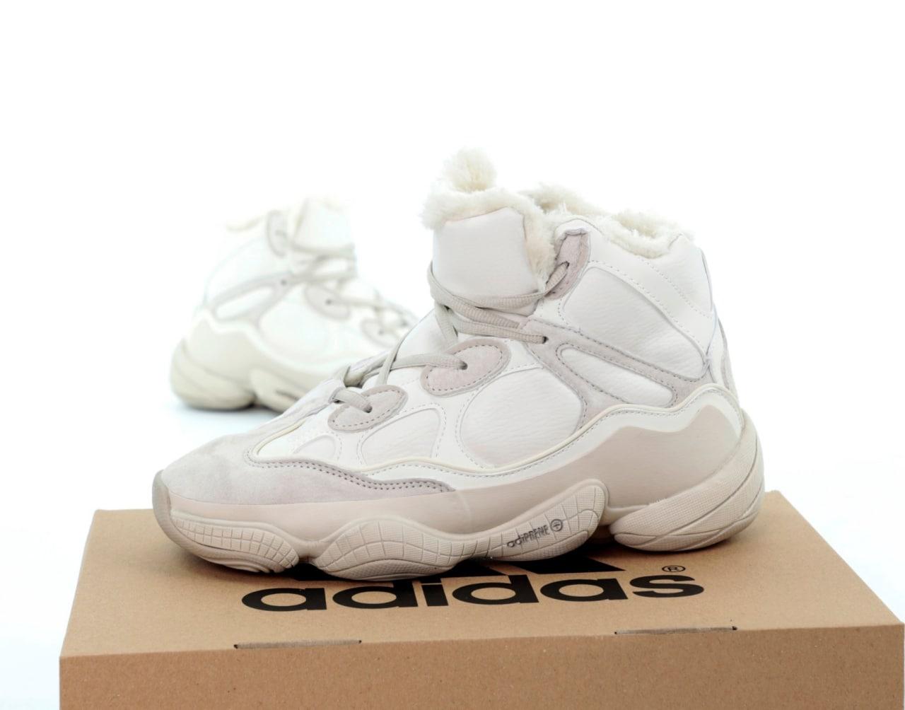 Зимові кросівки чоловічі жіночі Adidas Yeezy 500 High Winter Адідас Ізі Буст бежеві високі утеплені хутром