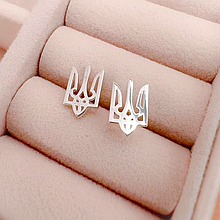 Срібні сережки гвоздики тризуб, сережки герб України, прикраси патріотична символіка