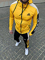 Спортивный костюм Adidas с капюшоном на змейке желтый с черным
