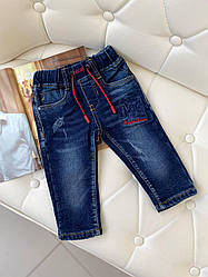 Джинси теплі штани на гумці для хлопчика Сині 1143 S&D, Синий, Мальчик, Зима, 1 год
