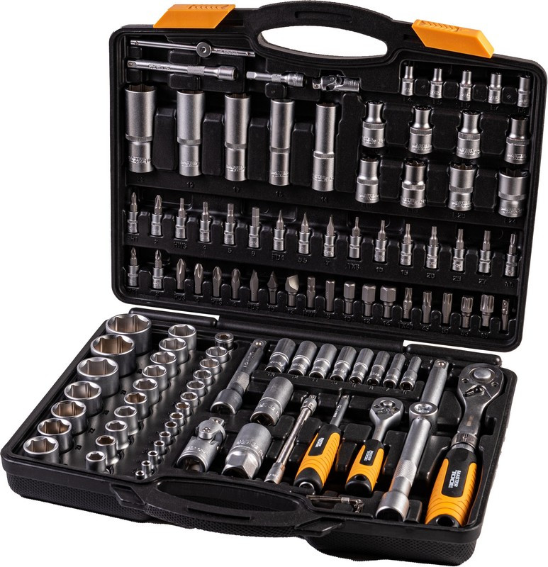 Набір насадок торцевих MASTERTOOL PROFI CrV 1/4"-1/2" подовжувальна тріскачка 72 зуби 111 шт. кейс 78-5112