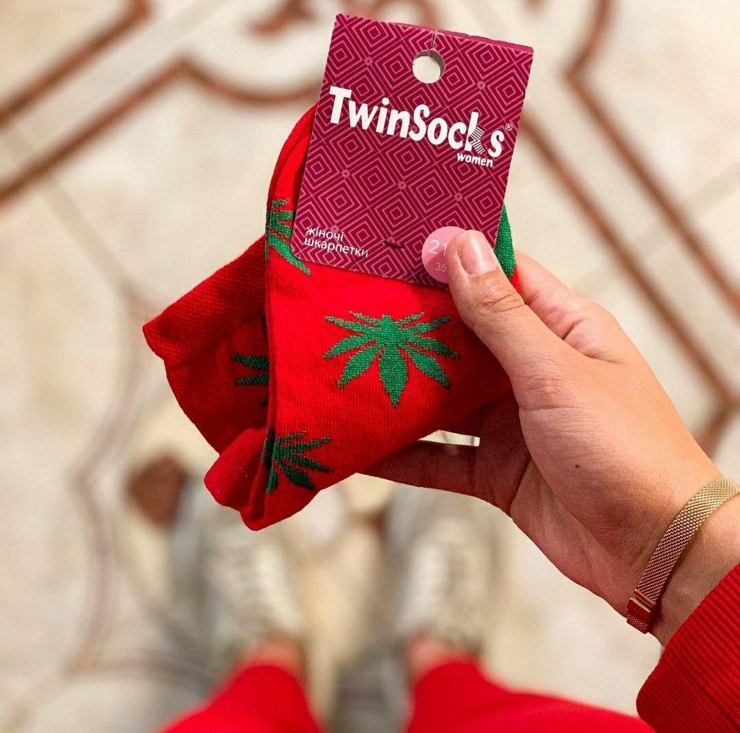 Шкарпетки короткі жіночі з принтом коноплі Twinsocks