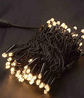 Гірлянда вулична 100LED+FLASH, 10 метрів, Чорний каучук 3,3 мм, Теплий Білий колір