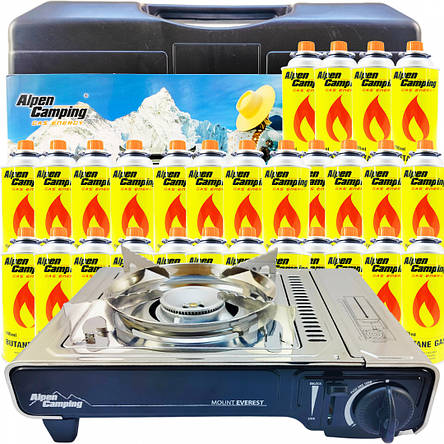 Туристична газова плита Alpen Camping Mount Everest 2200 W + 28 балонів, фото 1