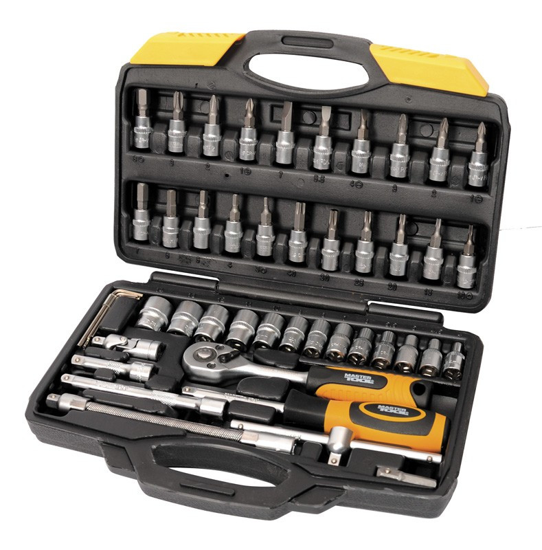 Набір насадок торцевих MASTERTOOL PROFI CrV 1/4" 4-14 мм тріскачка 72Т 46 шт. кейс 78-2047-PF