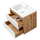 Тумба ЮВВІС для ванної кімнати 65 см дуб Тахо підвісна ВЕНЕРА з умивальником ТРІО, фото 2