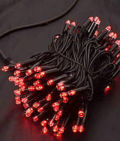 Гірлянда вулична 100LED+FLASH, 10 метрів, Чорний каучук 3,3 мм, Червоний колір