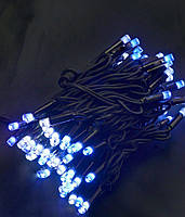 Гірлянда вулична 100LED+FLASH, 10 метрів, Чорний каучук 3,3 мм, Синій Білий колір