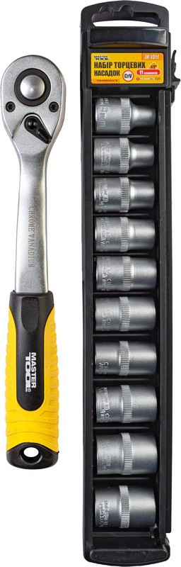 Набір насадок торцевих MASTERTOOL CRV 1/2" 8-19 мм тріскачка 72Т 11 шт 78-1311, фото 1
