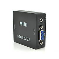 Конвертер Mini, HDMI to VGA, ВХОД HDMI (мама) на ВИХОД VGA (мама), 720P/1080P, Black, BOX