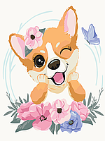 Картина по номерам Корги в цветочках Картины в цифрах для детей 30х40 Набор для росписи собака BrushMe KBS7103
