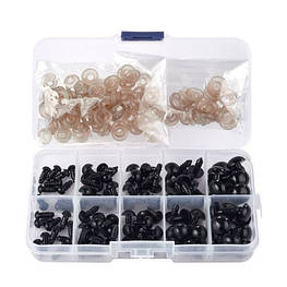 Очі для іграшок 6-12мм гвинтові з фіксатором 100шт, пластикові, набір - оригінал