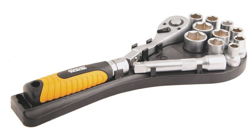Набір насадок торцевих MASTERTOOL PROFI CrV 1/2" 10-24 мм подовжувальна тріскачка 72Т 12 шт (ракетка) 78-1213, фото 1