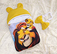 Спальник конверт для новорожденных, желтый с принтом Король лев