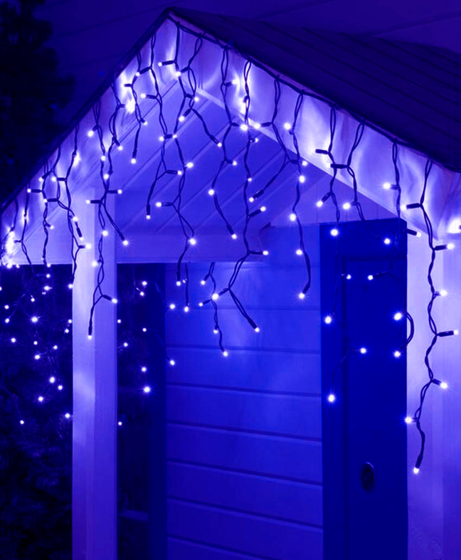 Гірлянда вулична БАХРОМА 100 LED+FLASH, 5 м*0,7 м, чорний каучук 3.3 мм, Синій колір