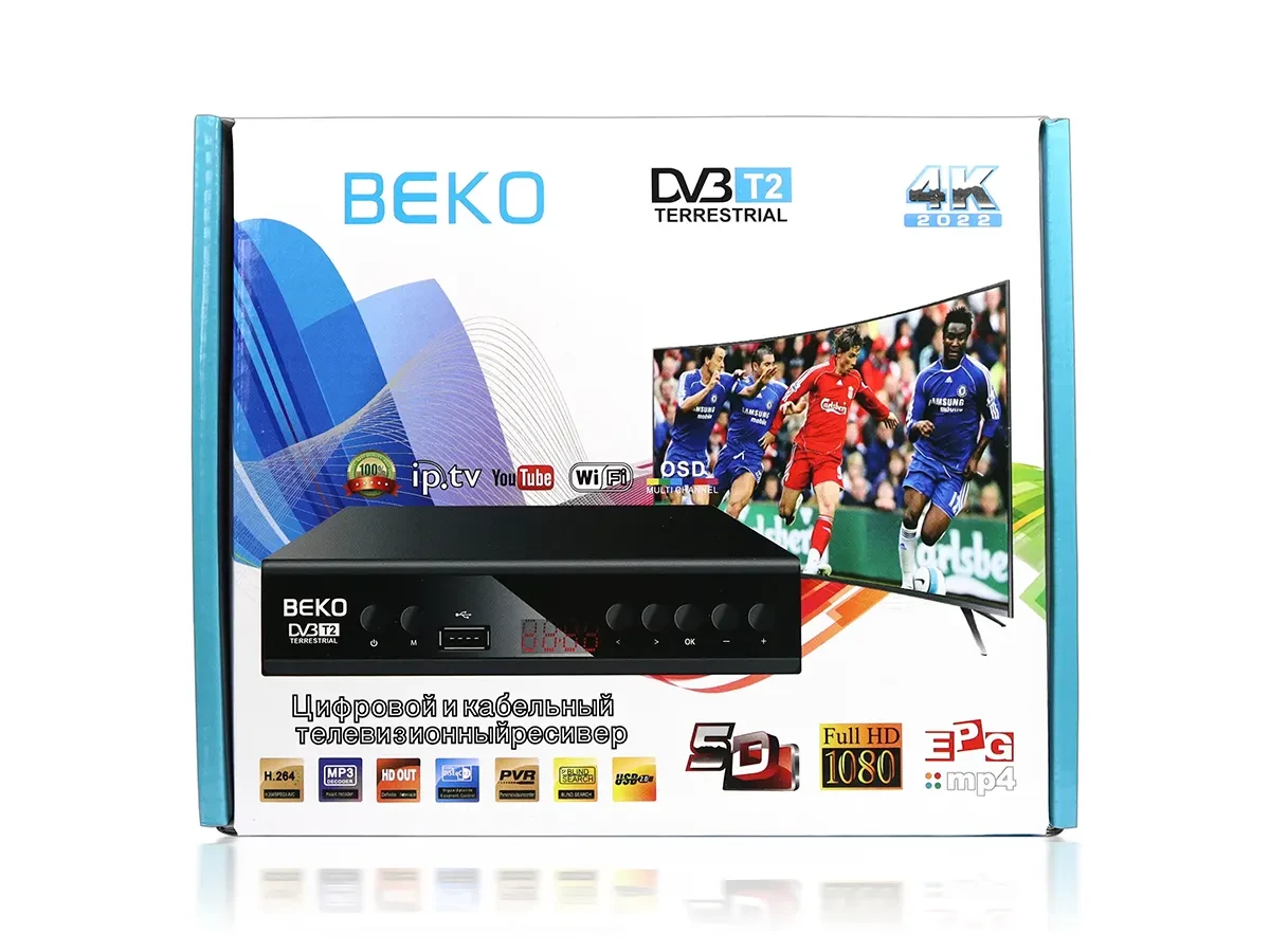 Цифровий ефірний приймач з екраном DVB-T2 IPTV/YouTube/WiFi/MP4/4K/1080 Beko BK-2020 40шт 9440, фото 1