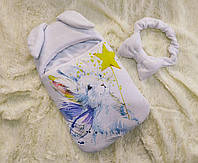 Спальник для новорожденных, принт Зайчонок, плащевая ткань на махре