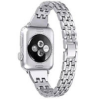 Ремешок Bucklet для Apple Watch 44 металлический ремешок с камушками для часов эпл вотч 44 стальной