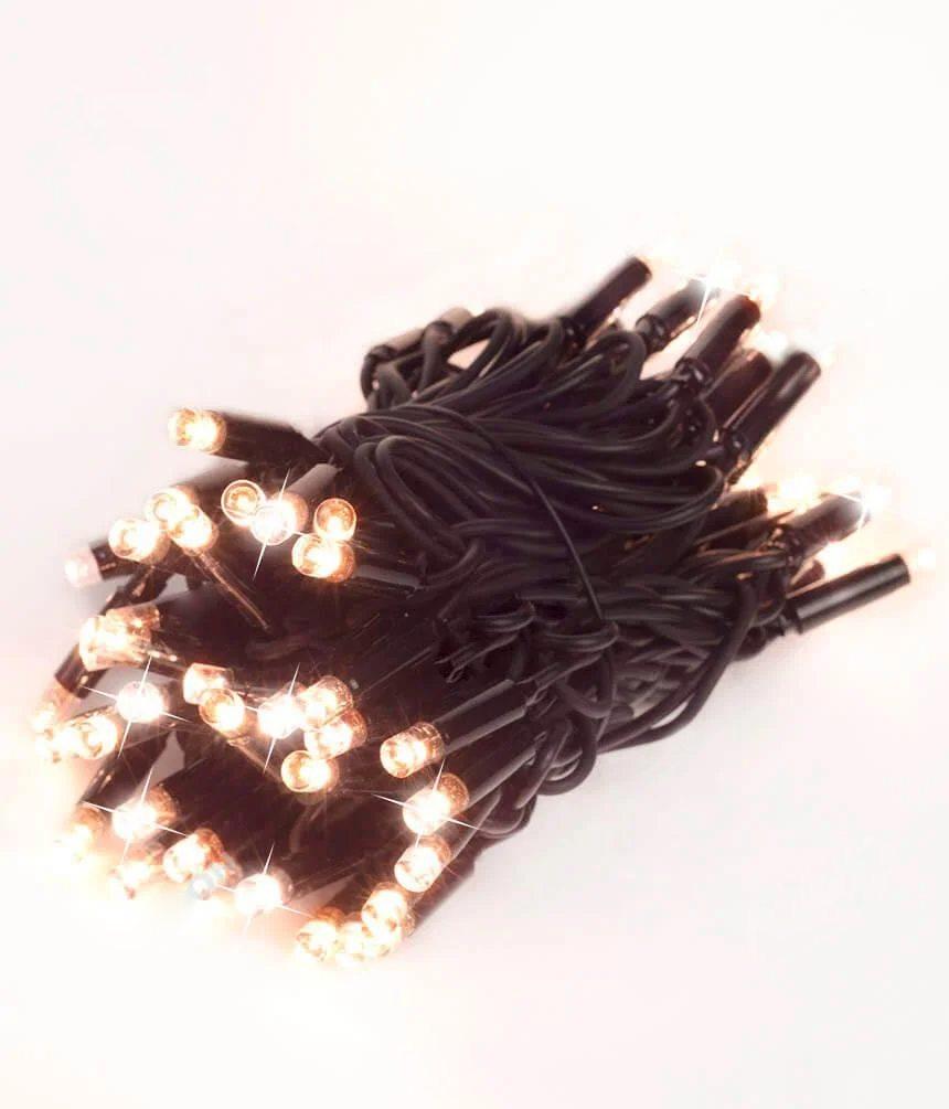 Гірлянда вулична 100LED+FLASH, 10 метрів, чорний каучук 2 мм, теплий білий колір