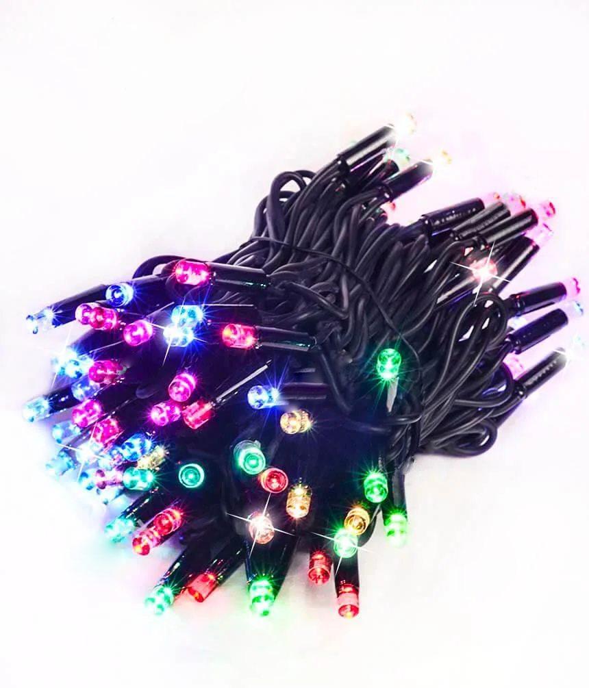 Гірлянда вулична 100LED+FLASH, 10 метрів, чорний каучук 2 мм, Мультик колір
