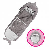 Качественный спальный мешок для подростков Акула 180 см Серый,Спальник подушка,Одеяло спальный мешок для детей