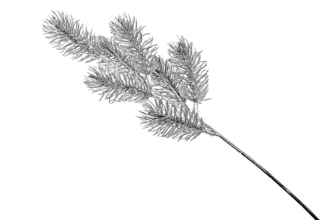 Декоративна гілка хвої 45см, колір - матове срібло - 12 шт УПАКОВКА ТОВАР ВІД ВИРОБНИКА