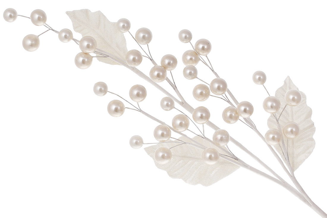 Декоративна гілка із перлинними ягодами 58см, колір - білий перламутр - 12 шт УПАКОВКА ТОВАР ВІД ВИРОБНИКА