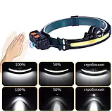 Ліхтар налобний BL-W678-2-P50+COB Line, датчик руху, вбудований акумулятор, ЗУ Type-C, zoom, GN1, фото 2